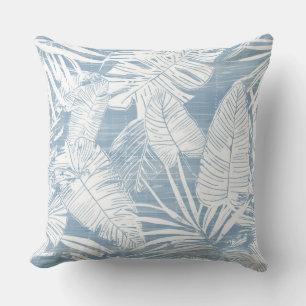 Light Blue & White Palm Leaf Throw Pillow