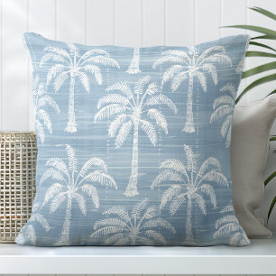 Light Blue & White Palm Tree Throw Pillow