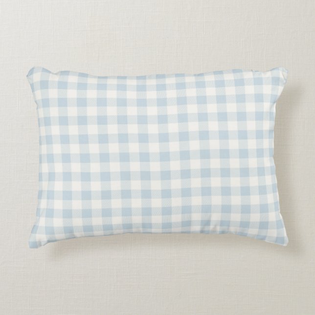 Light Blue White Plaid Stripes Decorative Cushion (Front)