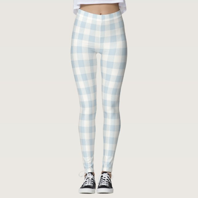 Light Blue White Plaid Stripes Leggings (Front)