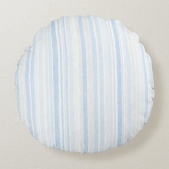 Light Blue White Plaid Stripes  Round Cushion (Front)