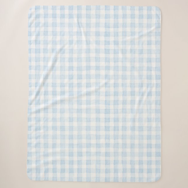 Light Blue White Plaid Stripes  Sherpa Blanket (Front)
