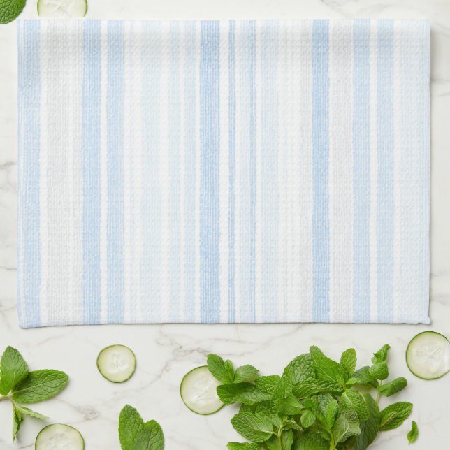 Light Blue White Plaid Stripes  Tea Towel (Folded)
