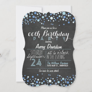 Light Blue, White Retro Chalkboard Birthday Party Invitation