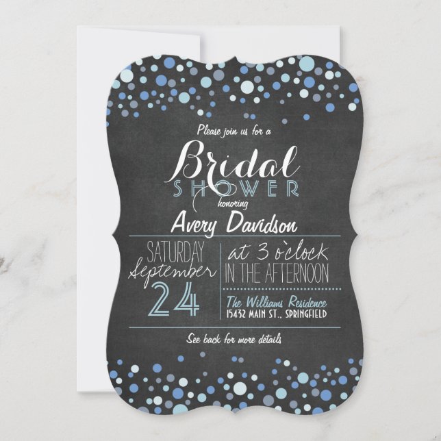 Light Blue, White Retro Chalkboard Bridal Shower Invitation (Front)