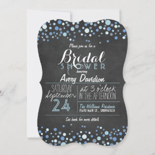 Light Blue, White Retro Chalkboard Bridal Shower Invitation
