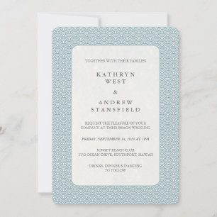 Light Blue + White Sea Wave Pattern Beach Wedding Invitation