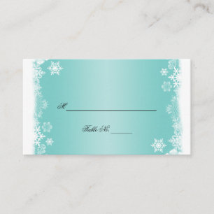 Light Blue White Snowflakes Wedding Place Cards