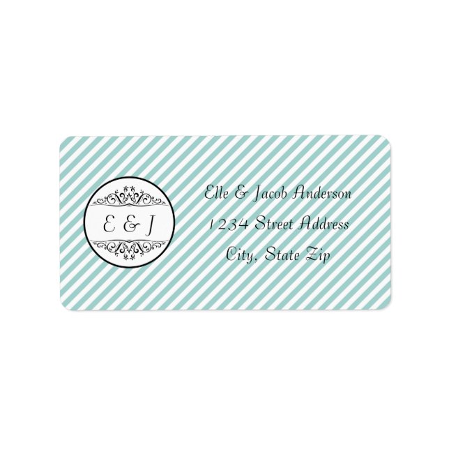 Light Blue White Striped Flourish - Address Labels (Front)