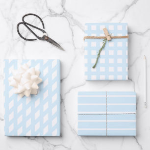 Light Blue white stripes squared grid pattern Wrapping Paper Sheet