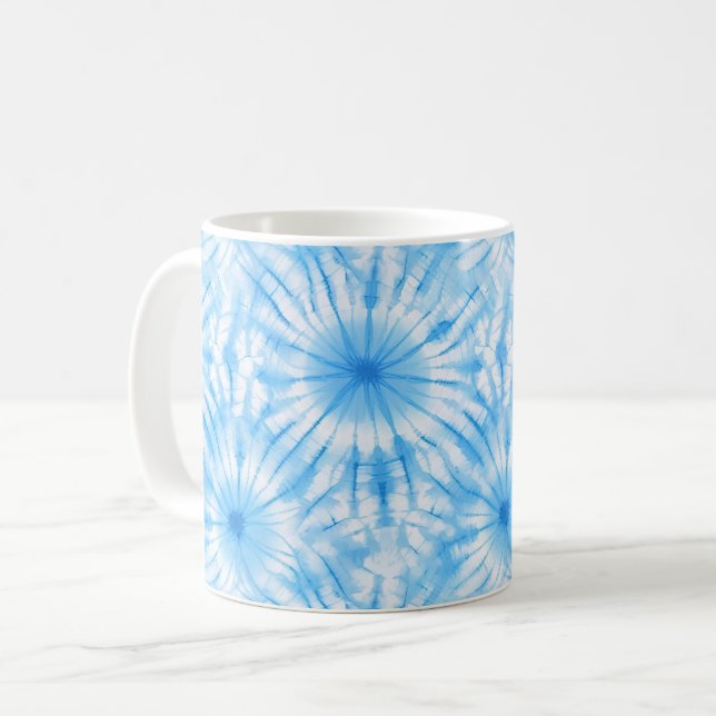 Light Blue White Tie Dye Coffee Mug (Front Left)