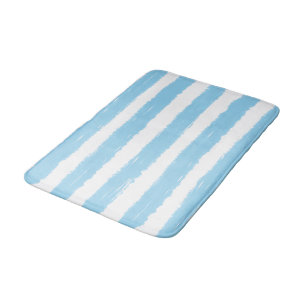 Light Blue White Watercolor  Stripes Bath Mat