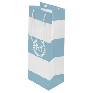 Light Blue & White Wide Stripe with Monogram Wine Gift Bag