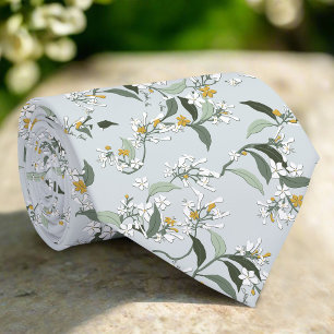 Light Blue Wild Flowers Leaves Nature Pattern Tie