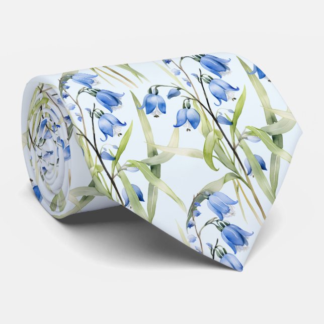 Light Blue Wildflowers Neck Tie (Rolled)