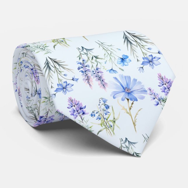 Light Blue Wildflowers Neck Tie (Rolled)