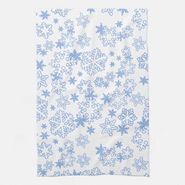 Light Blue Winter Snowflake Pattern Tea Towel (Vertical)
