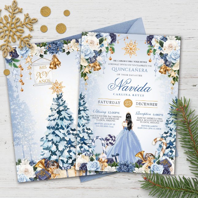 Light Blue Winter Wonderland Snowy Quinceanera Invitation (Creator Uploaded)