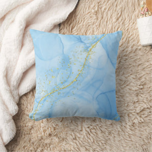  Light Blue with Gold Strands Liquid Art Cushion