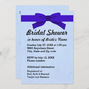 Light Blue with Heart & Blue Bow Bridal Shower Invitation