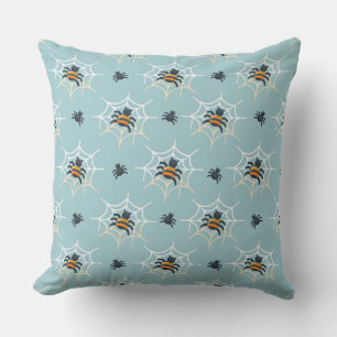 Light Blue with Spiders Halloween Throw Pillow