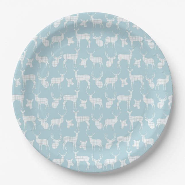 Light Blue With White Deer Paper Plates (Front)