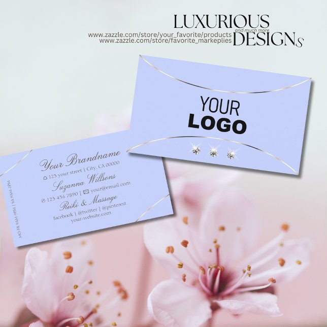 Light Blue with White Gold Decor Jewels and Logo Business Card (Creator Uploaded)