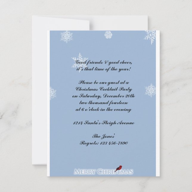 Light Blue with White Snowflakes and Red Cardinal Invitation (Front)