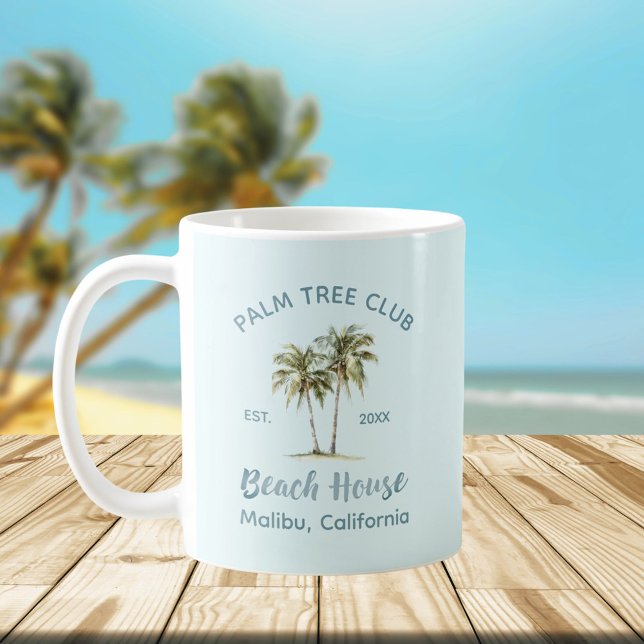 Light Blue Wood Palm Trees Modern Beach House Coffee Mug (In situ, beach)