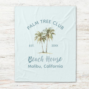 Light Blue Wood Palm Trees Modern Beach House Fleece Blanket