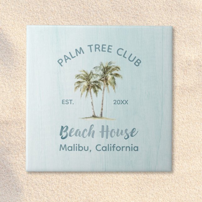 Light Blue Wood Palm Trees Modern Beach House Tile (In situ)
