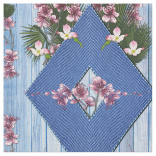 Light blue wood texture-blue ribbing & flowers fabric