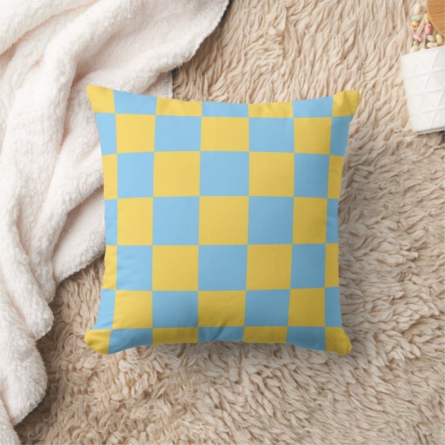 Light Blue Yellow Chequerboard Pillow (Blanket)
