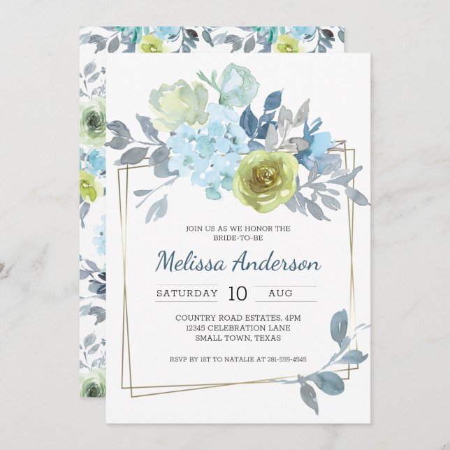 Light Blue Yellow Green Floral Bridal Shower (Front/Back)
