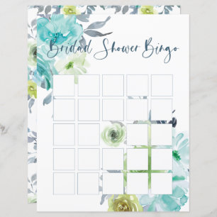 Light Blue Yellow Green Floral Bridal Shower Bingo
