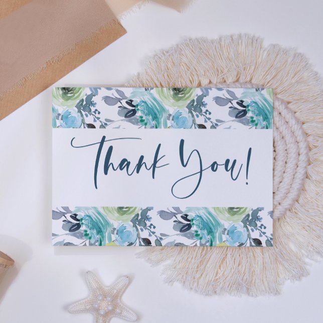 Light Blue Yellow Green Floral Elegant Thank You Card (Creator Uploaded)
