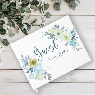 Light Blue Yellow Green Floral Wedding Guest Book
