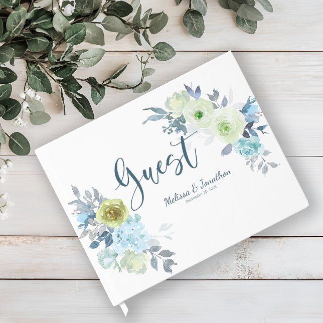Light Blue Yellow Green Floral Wedding Guest Book (Creator Uploaded)