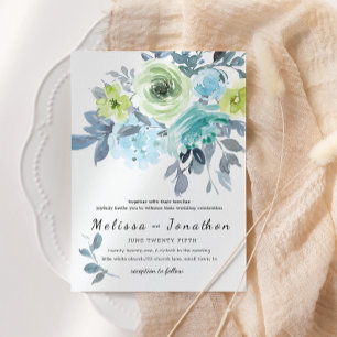 Light Blue Yellow Green Floral Wedding Invitation