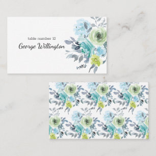 Light Blue Yellow Green Floral Wedding Place Card