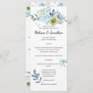 Light Blue Yellow Green Floral Wedding Program Programme