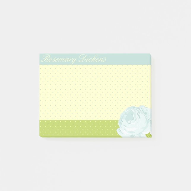 Light Blue Yellow Green Polkadots and Rose Post-it Notes (Front)