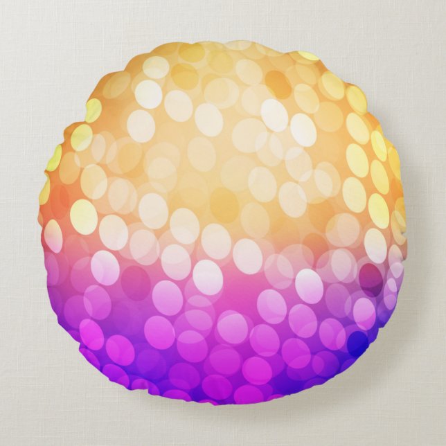 Light Blue, Yellow pattern with spheres. Blurred b Round Cushion (Front)