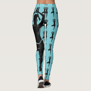 Light Blue Yoga Pose Silhouette Leggings