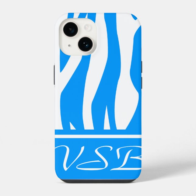 Light Blue Zebra Print with monogram iPhone Case (Back)