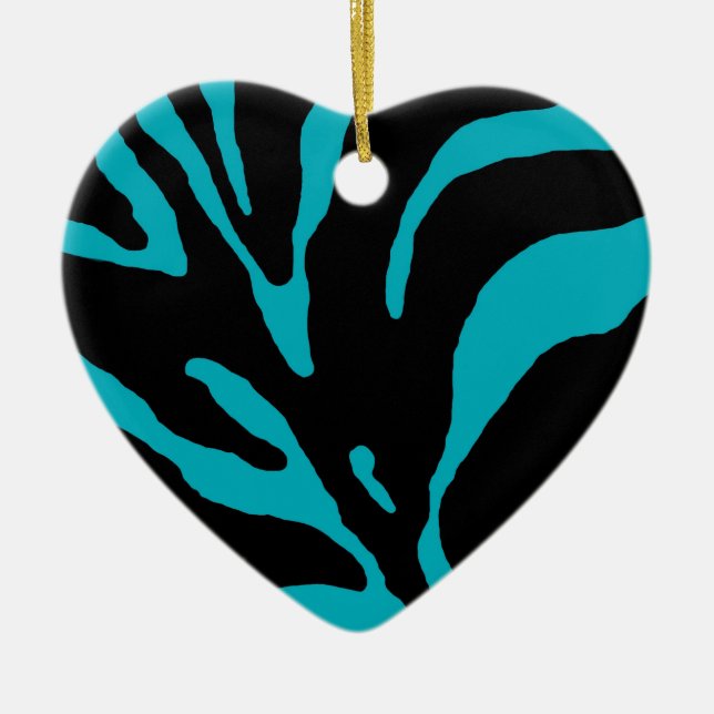 Light Blue Zebra Stripe Animal Print Ceramic Tree Decoration (Front)