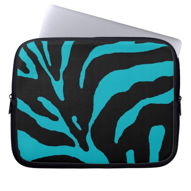Light Blue Zebra Stripe Animal Print Laptop Sleeve (Front)