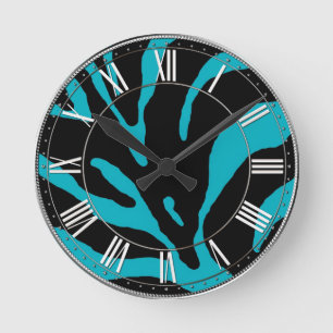 Light Blue Zebra Stripe Animal Print Round Clock