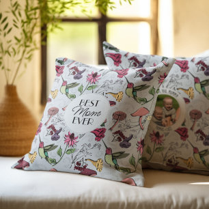 Light BlueBest Mum Ever Picture Hummingbird Floral Cushion