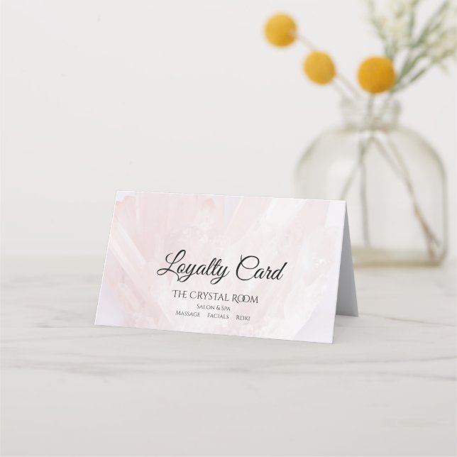 Light Blush Pink Crystals Salon Spa Folded Loyalty Card (Front)